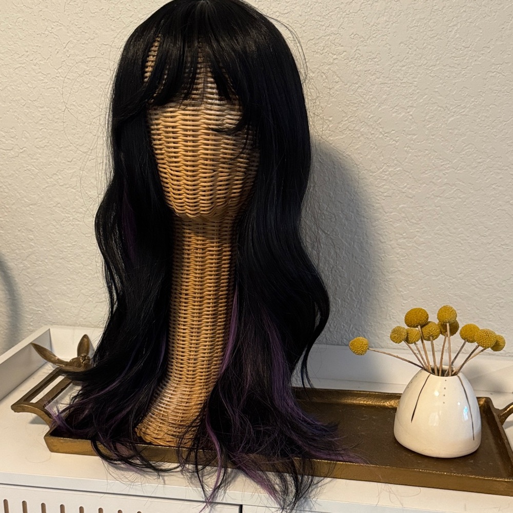 Elegant Black and Purple Women's Wig